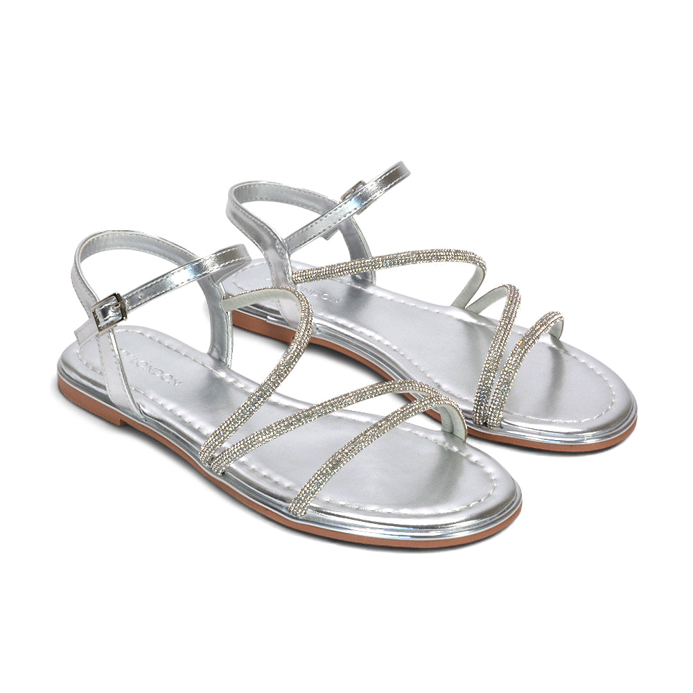summer evening flat sandals women, silver embellished sandals for weddings, silver dressy flat sandals, silver holiday sandals women