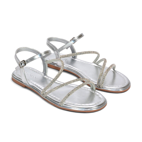 summer evening flat sandals women, silver embellished sandals for weddings, silver dressy flat sandals, silver holiday sandals women