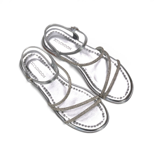 silver embellished sandals, silver bridal flat sandals, vacation outfit sandals, capsule wardrobe summer shoes
