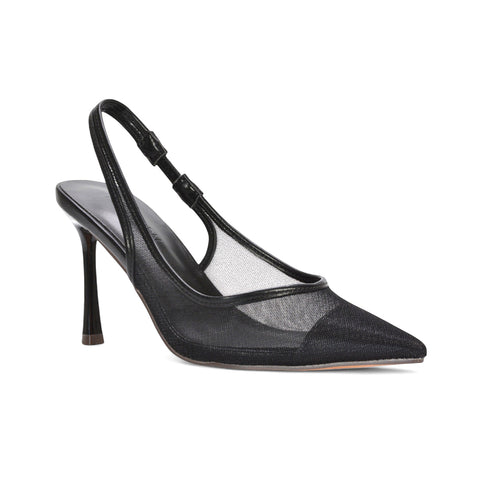 black court shoes, black court heels, court shoes, court heels, Black pointed toe transparent heels, Breathable slingback high heels