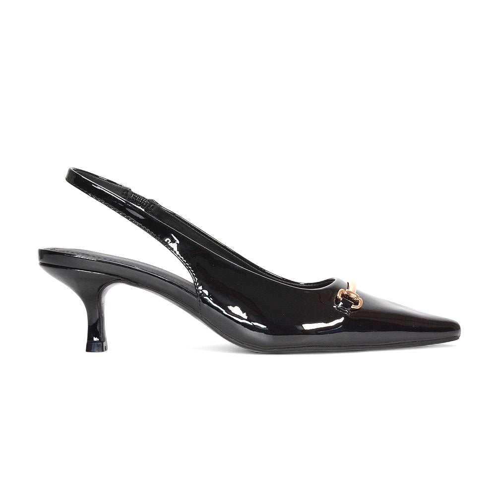 black slip on heels, black strappy heels, slip on heels, strappy heels, Pointed toe slingback heels, Party heels with buckle