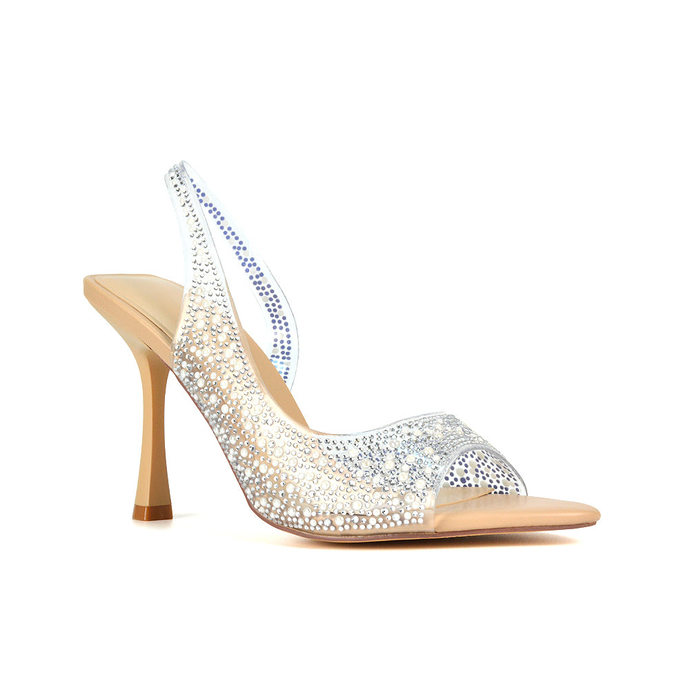 Wedding Shoes, Bridal Heels, Stiletto Heels With Diamantes, Womens Shoes Diamante, Diamante Heels Nude