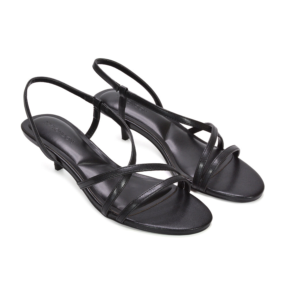 strappy kitten heels, open toe strappy kitten heels, women’s summer sandals, heeled sandals, holiday heels, summer heels, black heels, black barely there heeled sandals
