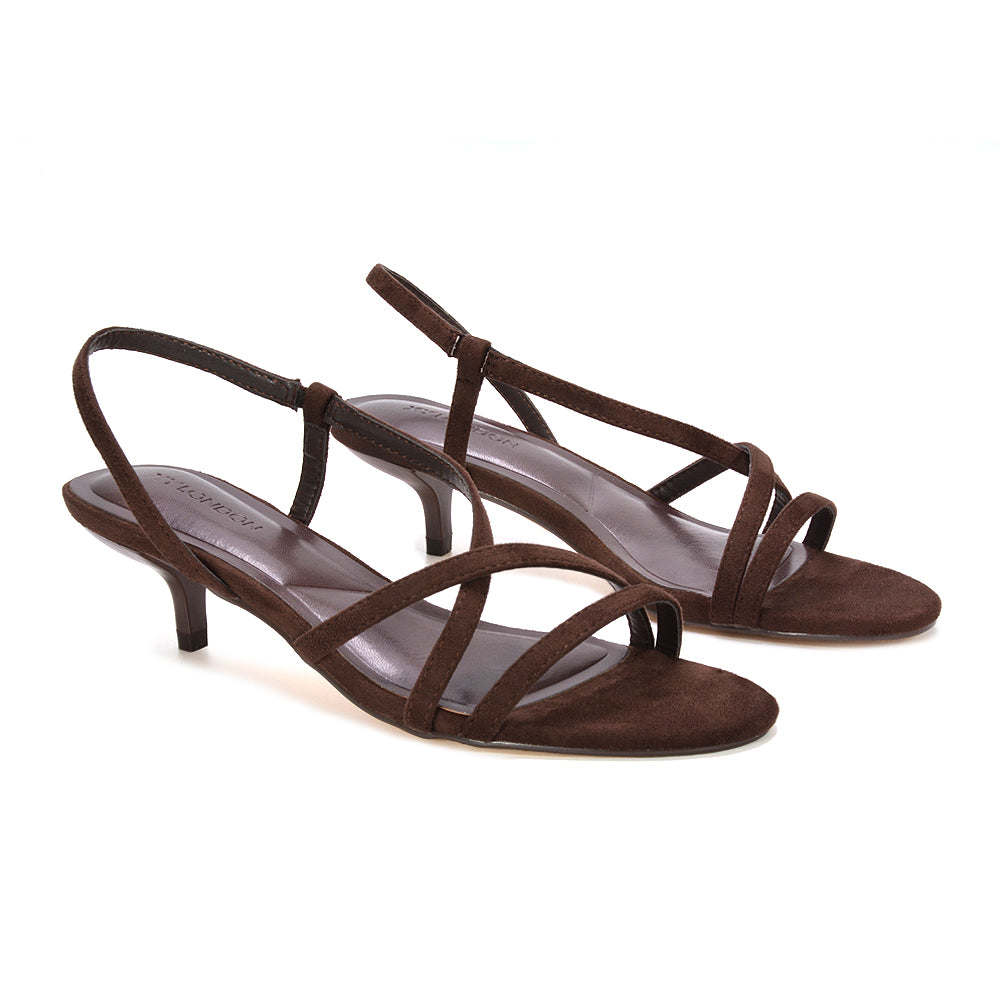 women’s strappy sandals, women’s low kitten heel slingback sandals, women’s sandals for work, best low heel sandals for women, brown kitten heels, cheap heels UK