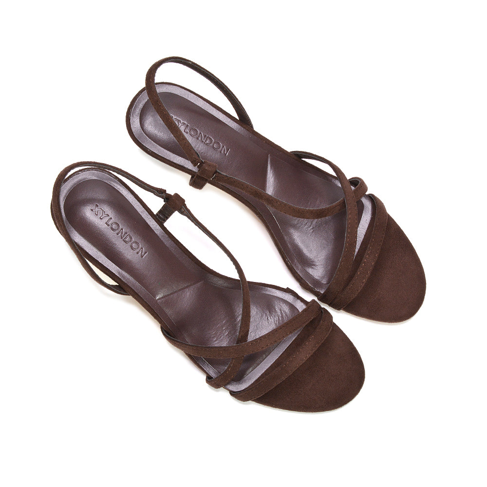 heels, kitten heel sandals, slingback kitten heel sandals, low heel sandals, wedding guest heels, party heels, prom shoes, prom heels, brown low heel sandals, strappy heeled sandals