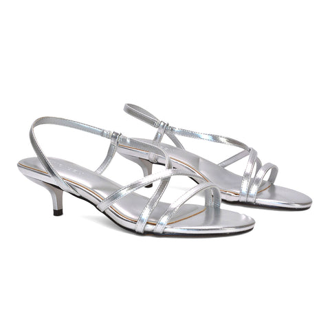 comfortable silver kitten heel sandals