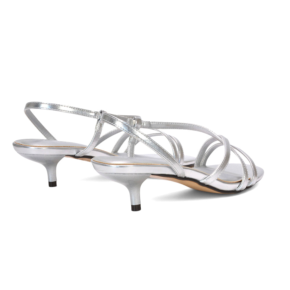silver low heel sandals for women