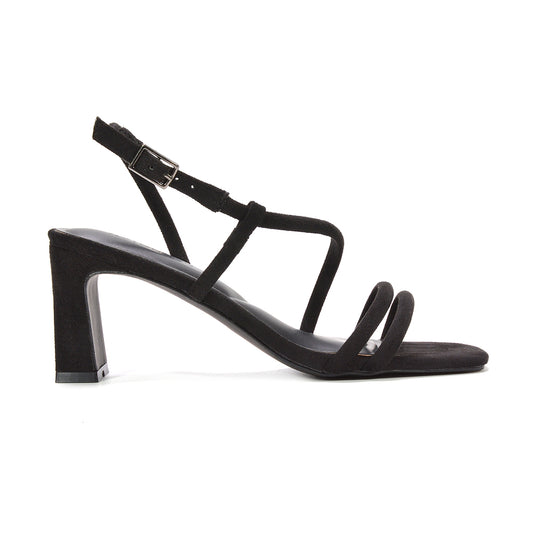 black strappy slingback block heel sandals, women’s black strappy slingback block mid heel sandals, black heels