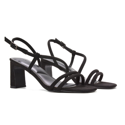 black mid block heel sandals, women’s black mid heel sandals, comfortable black block heel sandals for daily wear