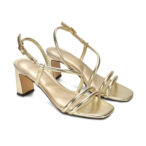 gold open toe sandals for women, gold party heels, gold square toe heels