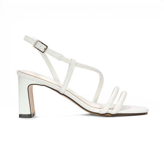 white strappy block heel sandals, women’s white strappy slingback block mid heel sandals, bridal white heels