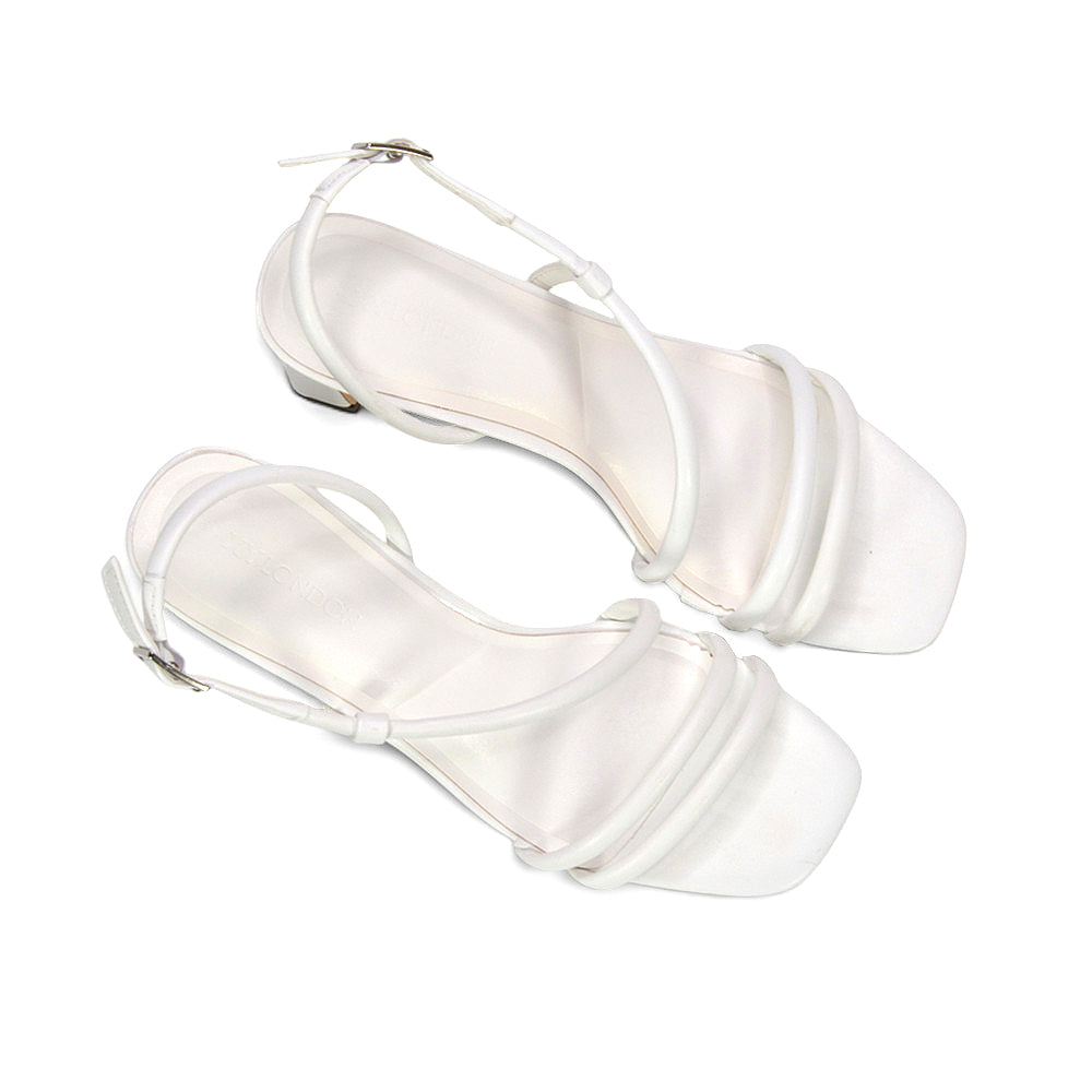 Women’s White Strappy Slingback Block Mid Heel Sandals With Square Toe, white slingback sandals