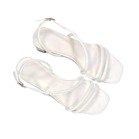 Women’s White Strappy Slingback Block Mid Heel Sandals With Square Toe, white slingback sandals
