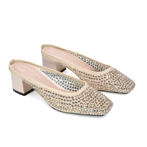 women’s square toe block heels, bridal diamante mesh court shoes, special occasion mule heels, trendy square toe heels, ladies sparkly block heels online, beige court shoes, beige court heels