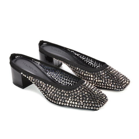 women’s square toe block heels, bridal diamante mesh court shoes, special occasion mule heels, trendy square toe heels, ladies sparkly block heels online, black court shoes, black court heels
