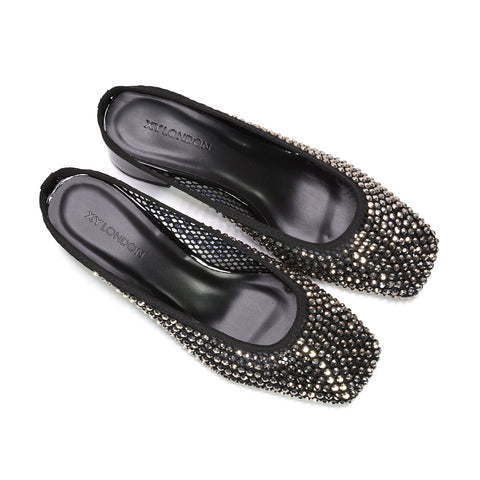 diamante mule court shoes, bridal diamante mesh court shoes, party wear crystal mesh mule heels, mesh court shoes women, womens black heels, black mid heels