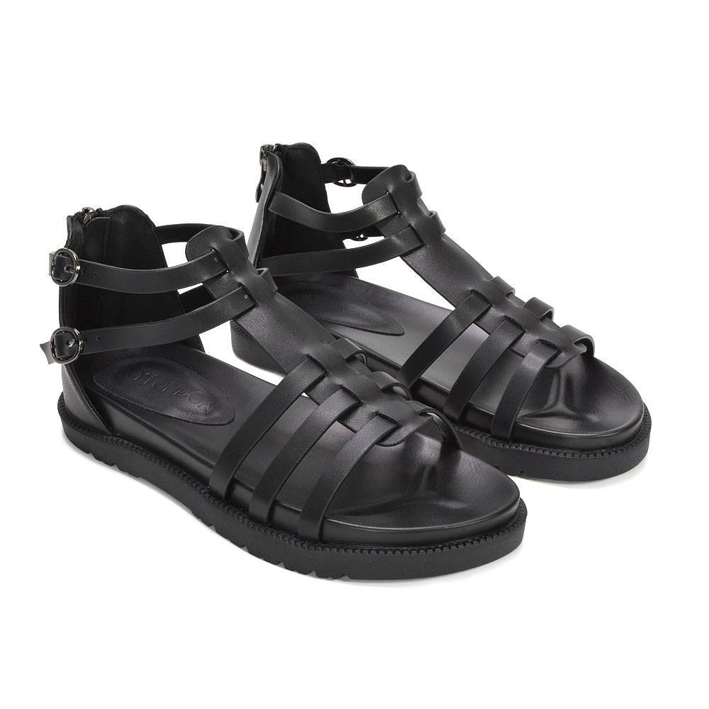 gladiator sandals for women, comfortable platform gladiator sandals, black ankle strap platform sandals, black summer fashion sandals women