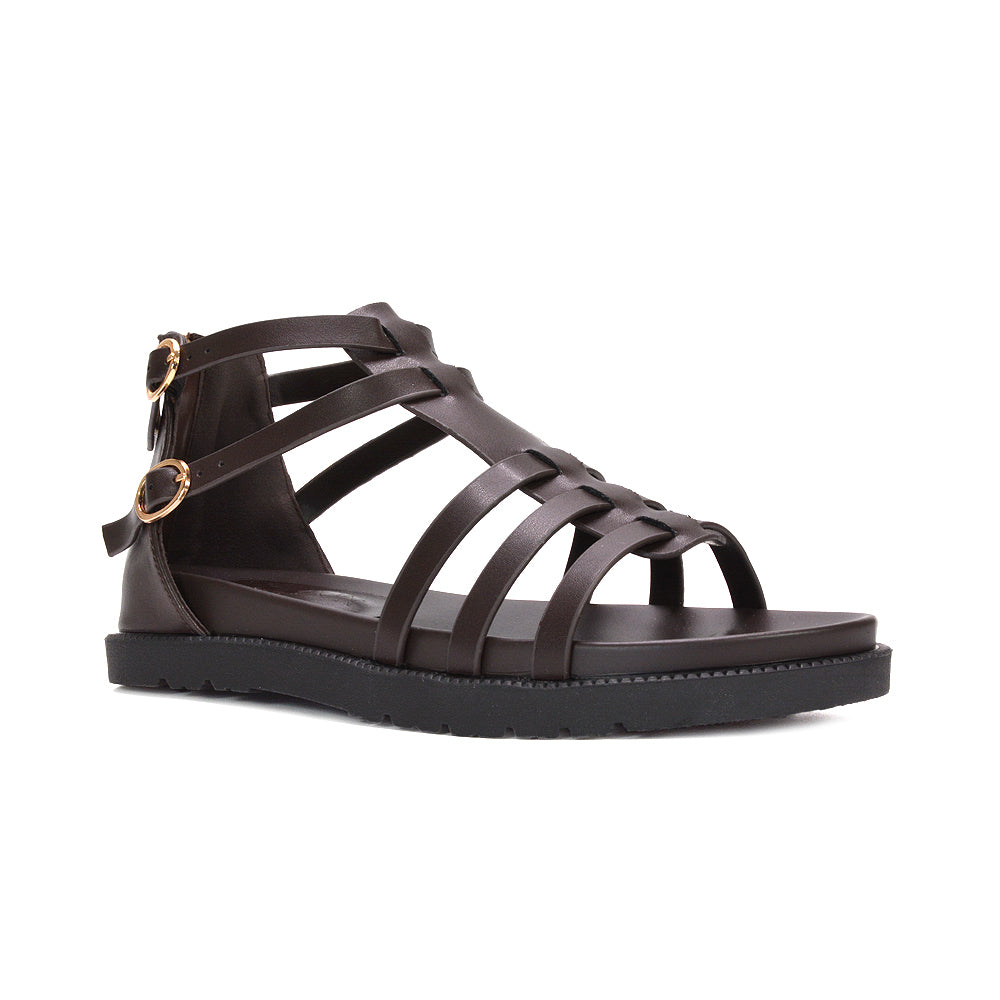 brown strappy caged sandals, brown caged sandals for summer outfits, boho brown sandals, vacation sandals brown