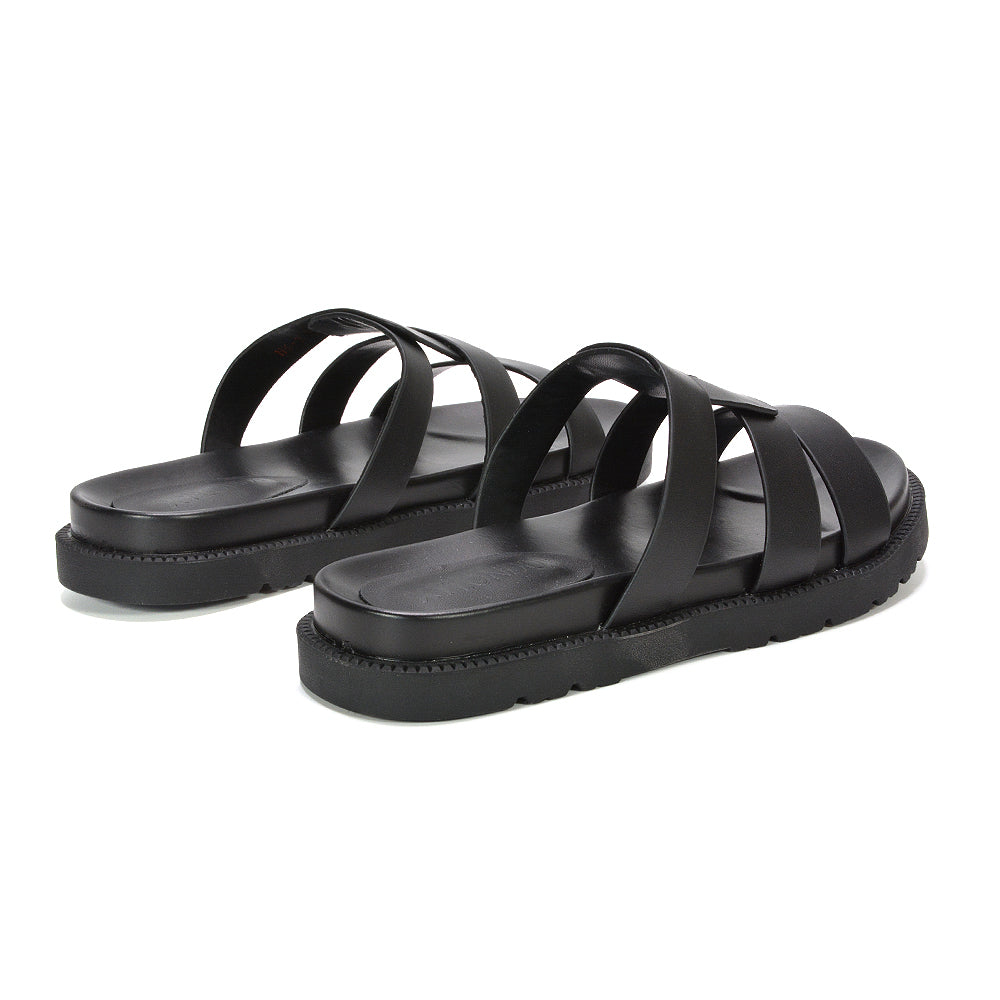 slip on summer sandals, women’s slip on strappy sandals for summer outfits, black slip on strappy sandals, black slip on sandals for casual and evening outfits