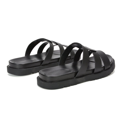slip on summer sandals, women’s slip on strappy sandals for summer outfits, black slip on strappy sandals, black slip on sandals for casual and evening outfits