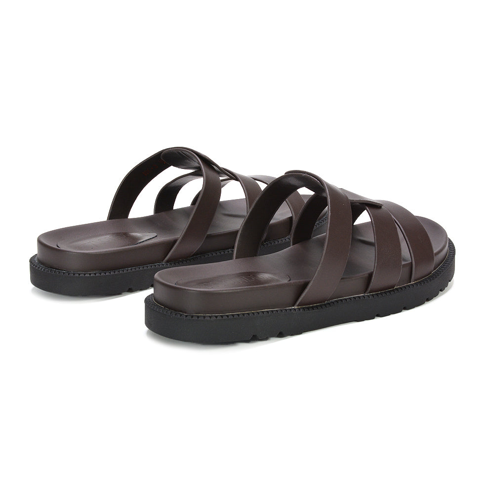 chocolate brown flat sandals women, brown casual sandals, women’s flat sandals slip on, open toe strappy slide sandals casual wear