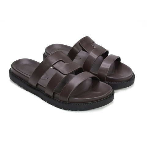 summer sandals for women, slip on chunky flat sandals, comfortable chunky flat slip on sandals for summer holidays, brown summer slides for women