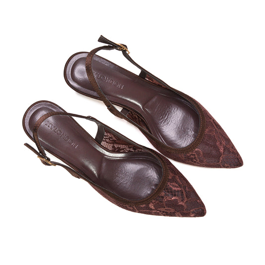 brown lace dress slingback pumps, brown smart casual slingback shoes, comfortable brown low heel slingbacks for smart casual outfits, brown wedding guest kitten heels, brown everyday slingback kitten heels