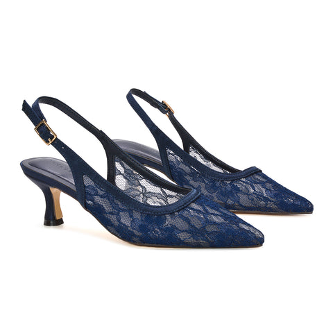 navy slingback court shoes women, navy formal kitten heel shoes, comfortable navy pointed toe slingback heels for all-day wear