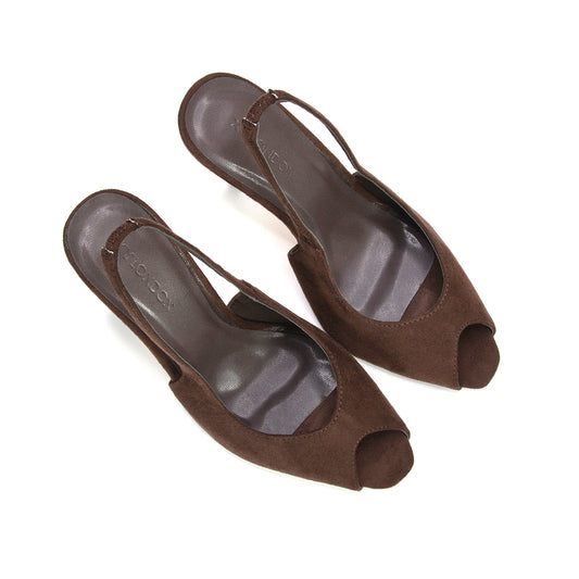 chocolate brown peep toe pumps with stiletto heel, brown suede heels, brown heels for race day