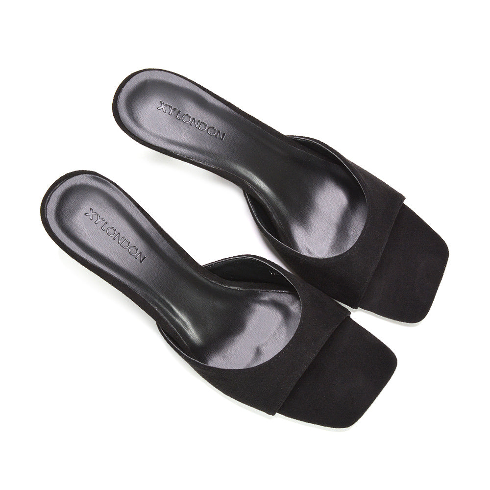 open toe mule heels, comfortable low heel mule sandals, Y2K square toe heels, summer square toe sandals, breathable open toe mule sandals, square toe kitten heels free shipping, womens black heels, black heels for holidays