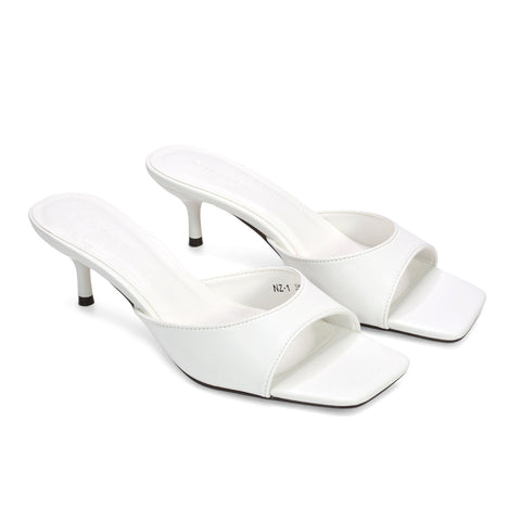 stiletto kitten heel sandals, elegant kitten heel slip-on sandals, fashion-forward kitten heel sandals, dressy mule sandals for evening wear, cushioned insole mule heels, best square toe mule heels for women, white stiletto heels, white square toe heels