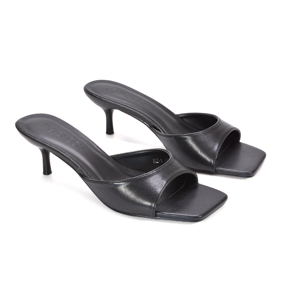 black heeled mules, black kitten heel shoes, heeled mules, kitten heel shoes