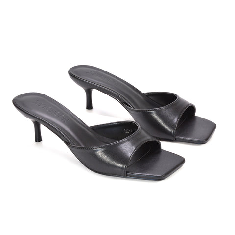 black heeled mules, black kitten heel shoes, heeled mules, kitten heel shoes