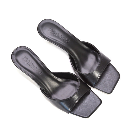 black slip on heels, black square toe kitten heels, slip on heels, square toe kitten heels