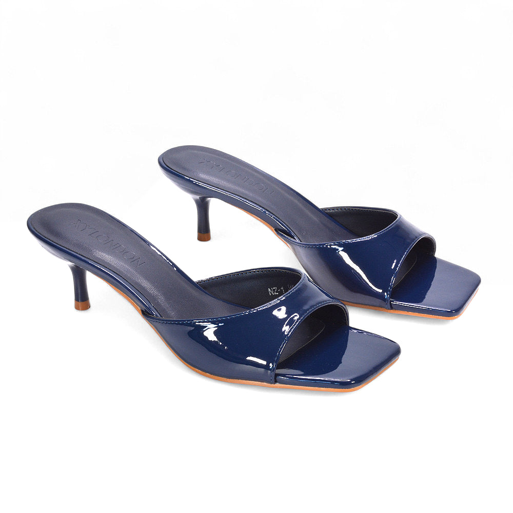 navy heeled mules, navy kitten heel shoes, heeled mules, kitten heel shoes