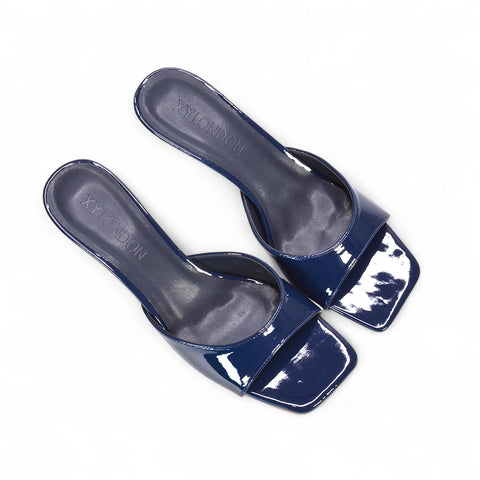 navy slip on heels, navy square toe kitten heels, slip on heels, square toe kitten heels