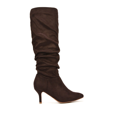 brown slouchy heeled boots for women
