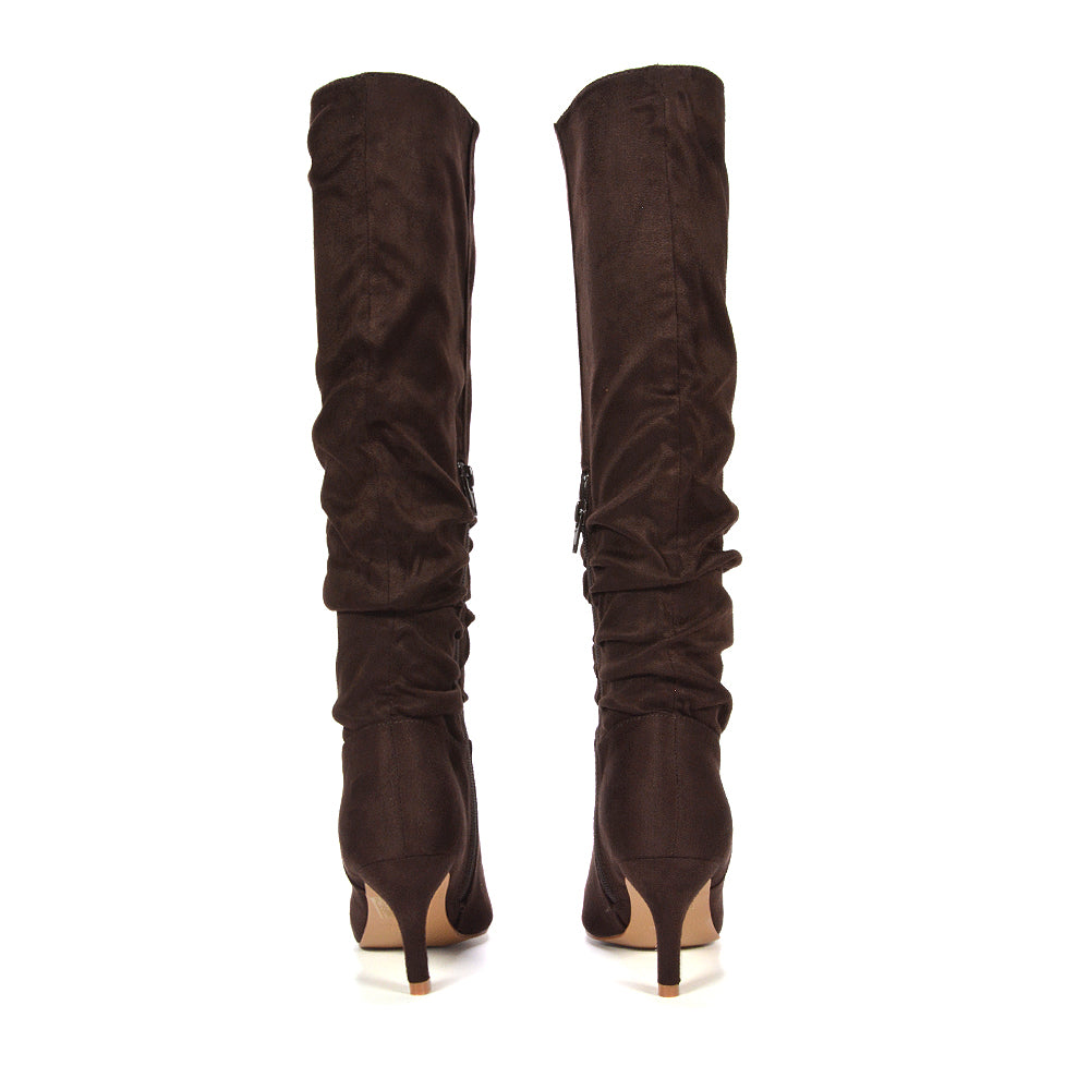 brown pointed toe boots to wear with skirts