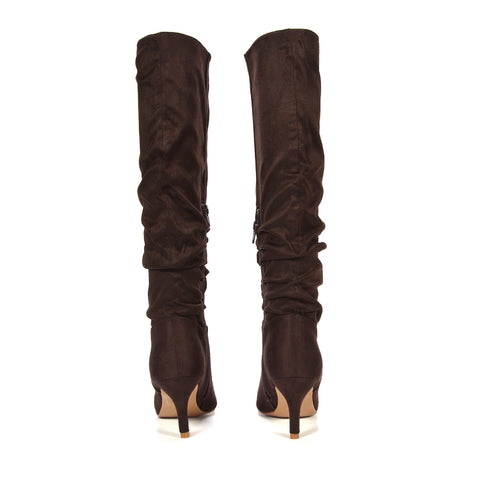 brown pointed toe boots to wear with skirts