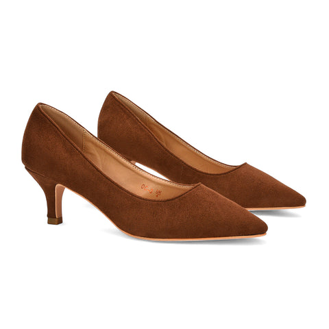 brown kitten heel pumps, brown heels for parties, brown heels for evening wear