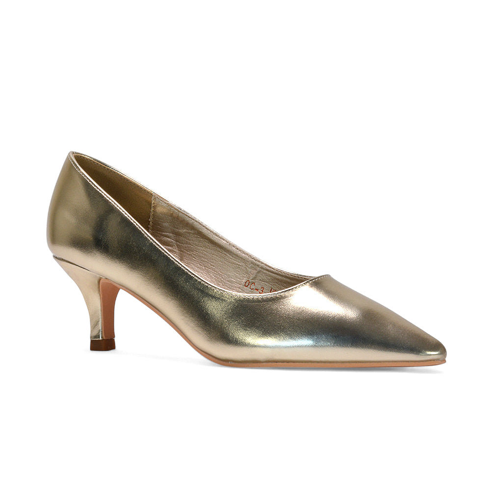 Gold heels for women, Affordable gold dress shoes for special occasions, Low heel metallic pumps