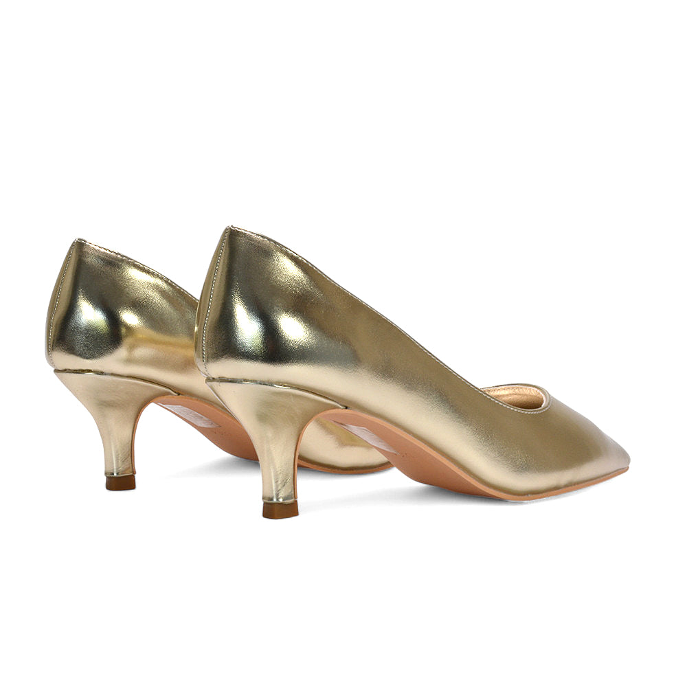 gold kitten heels, Bridesmaid gold shoes, Classic gold pumps for wedding guest outfit, gold kitten heels