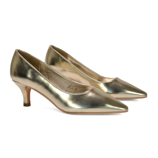 Gold kitten heel pumps, Gold heels for parties, Gold heels for evening wear