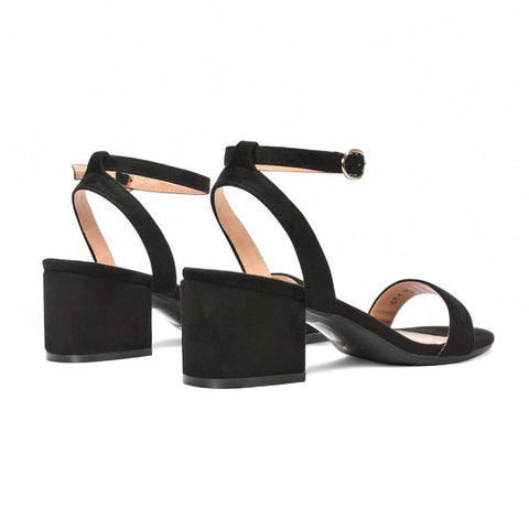 Women's Black Heeled Sandals, Black open toe sandals with mid block heel, Affordable black dress sandals