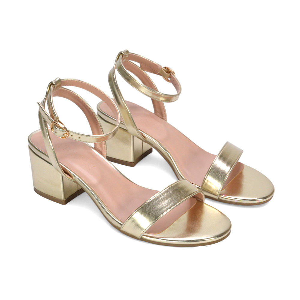 Golden strappy sandals, Gold party heels, Gold ankle strap sandals, Comfortable gold strappy heels, Gold graduation sandals, Gold holiday party heels