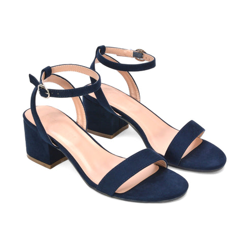 Navy evening shoes, Navy Party Sandals, Comfortable navy dress sandals with block heel, Navy graduation shoes