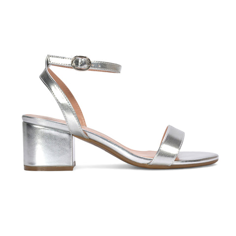 Silver block heel sandals, Silver Strappy Open Toe Mid Block Heel Sandals, Women's silver strappy open toe block heel sandals, Silver wedding guest sandals