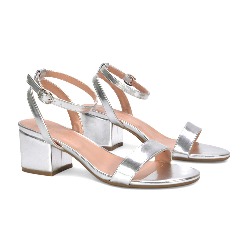 Silver party heels, Metallic silver mid heel sandals, Silver Open Toe Heels, Silver open toe sandals