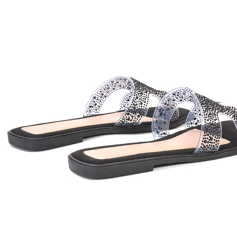 black cut out sandals, black sparkly sandals flat, cut out sandals, sparkly sandals flat