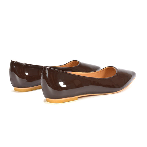 Chocolate brown patent shoes, ballet pumps, ballerina pumps, Classic wardrobe staple shoes, Lightweight travel flats